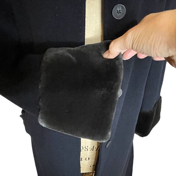 Calvin Klein Black faux fur collared wool coat - Size XL - Picture 7 of 13